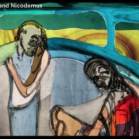 Christ and Nicodemus Baptism Stained Glass, no2 